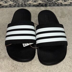 Adidas Black Slides with White Accents